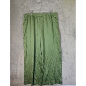 PINK Victoria's Secret Green Satin Wide Leg Pajama Pants Sleepwear Women's XXL